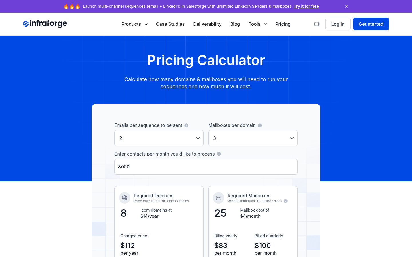 Infraforge's pricing page