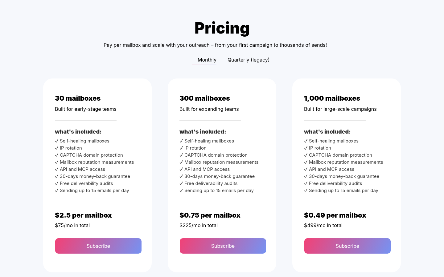 Maildoso's pricing page