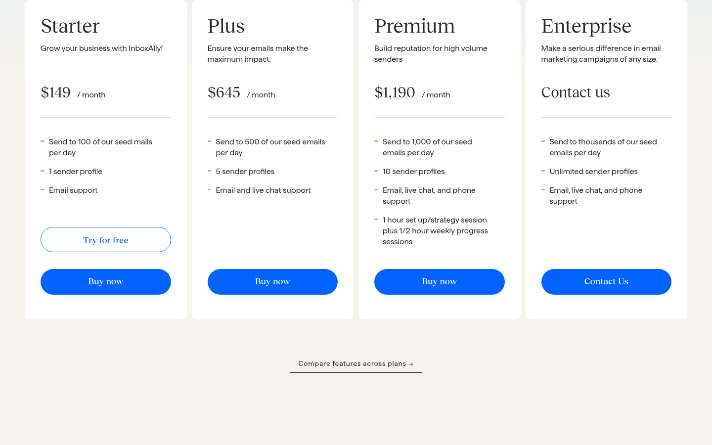 InboxAlly's pricing page