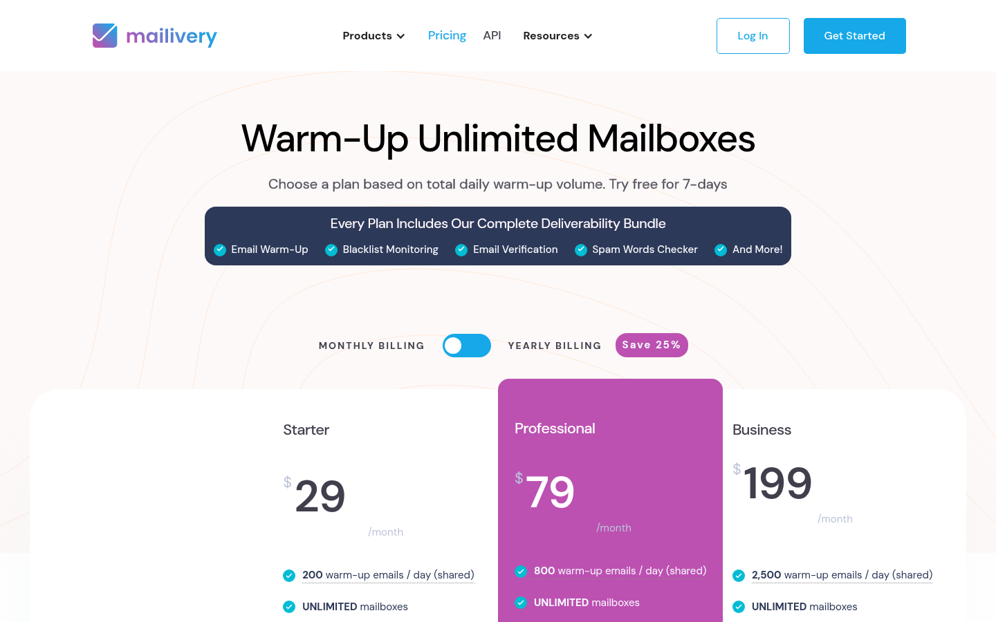 Mailivery's pricing page