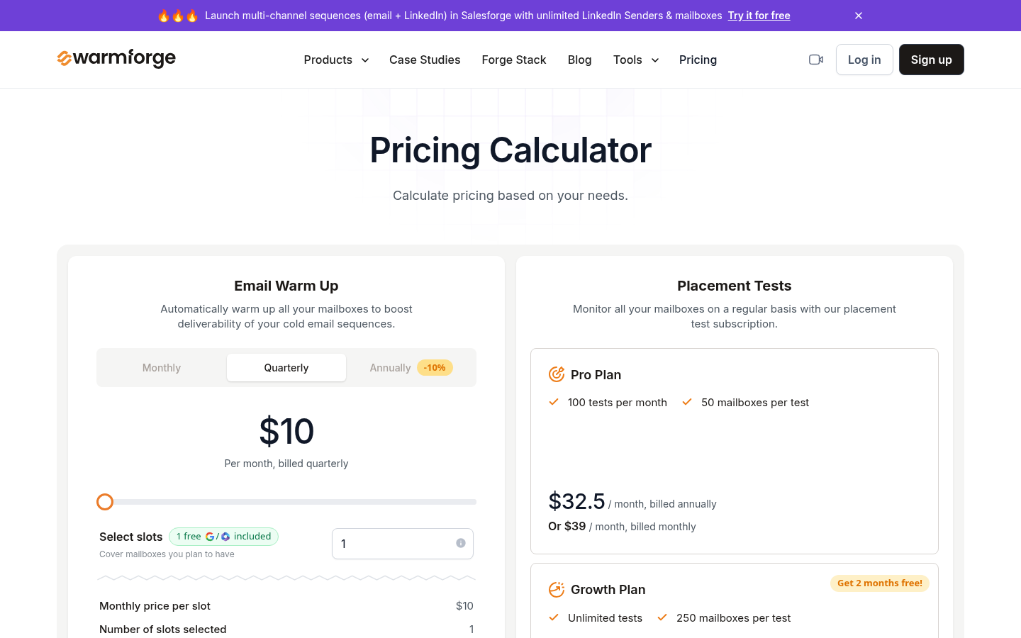 Warmforge's pricing page