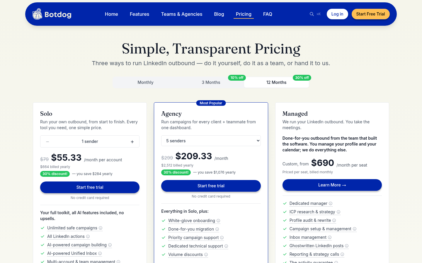 Botdog's pricing page