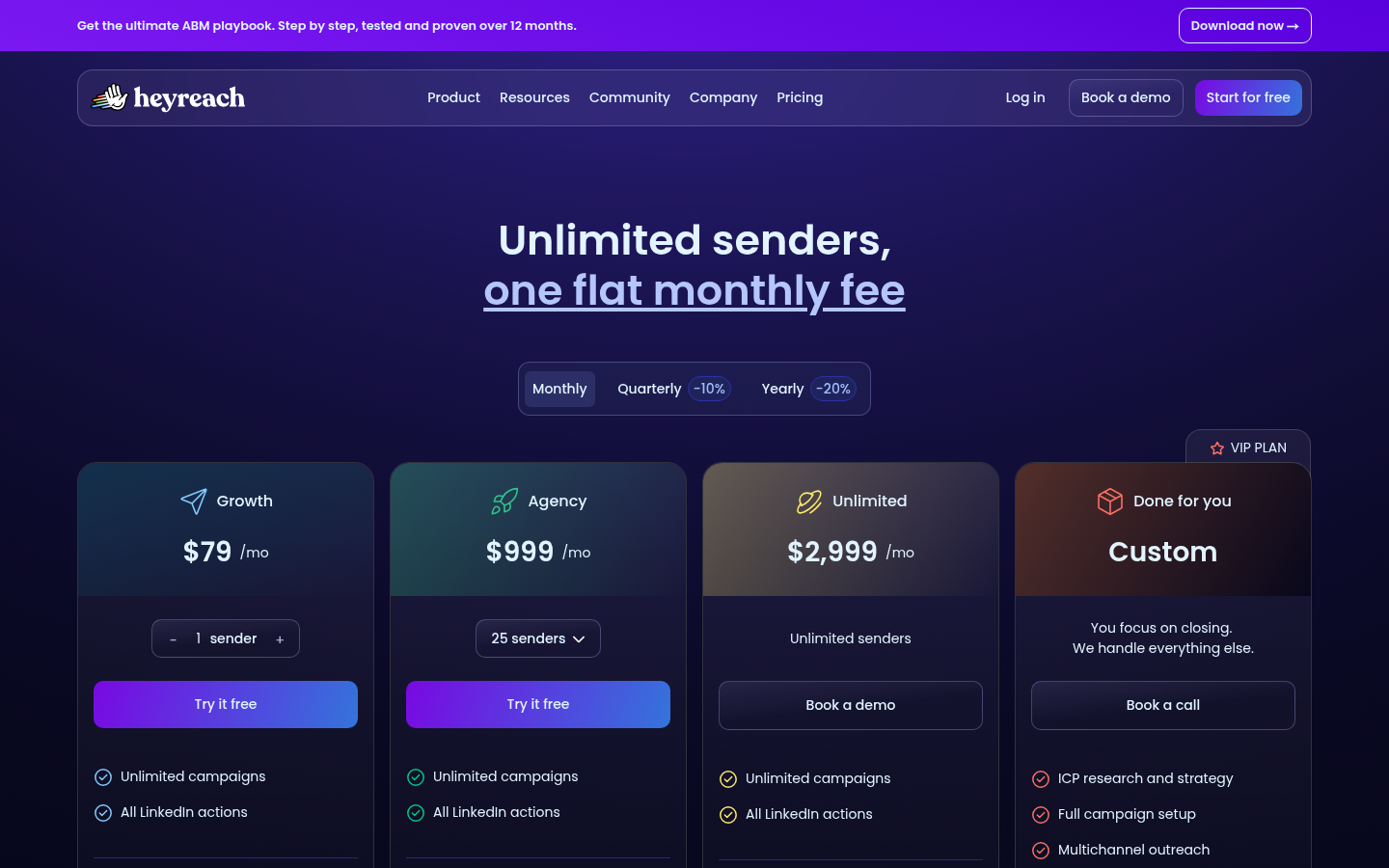 HeyReach's pricing page