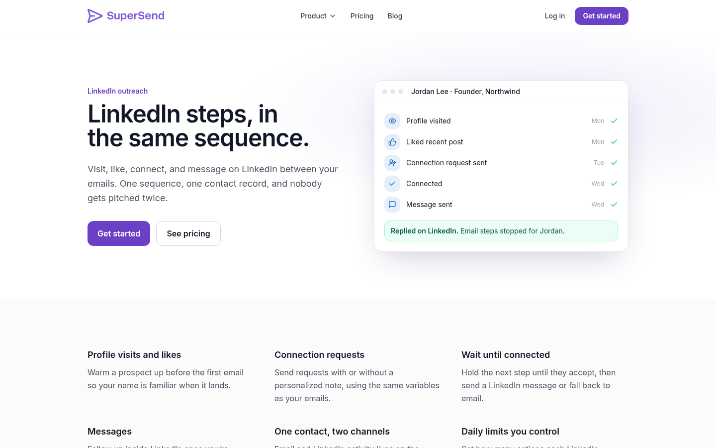 SuperSend's LinkedIn outreach feature page