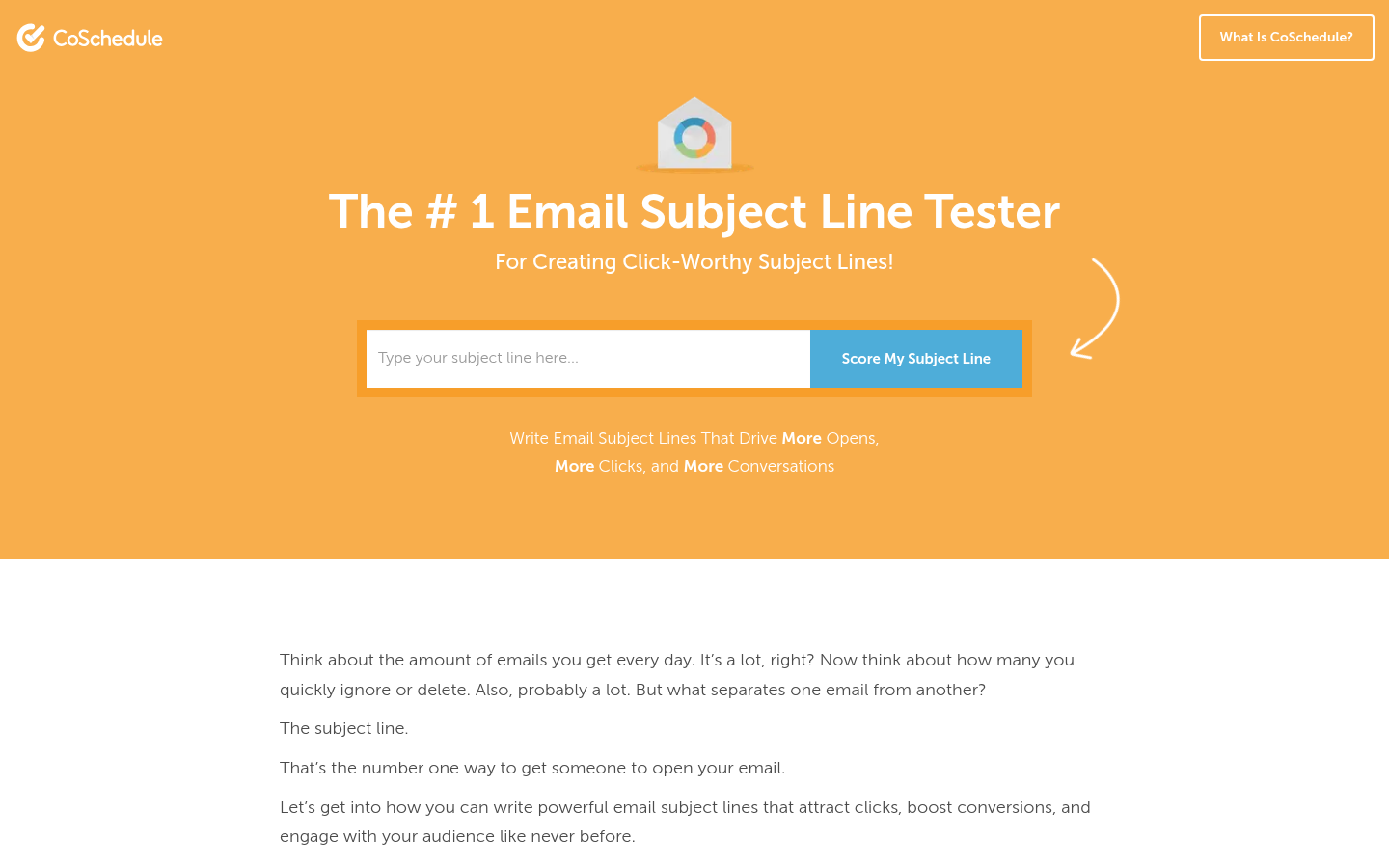 CoSchedule's Email Subject Line Analyzer page