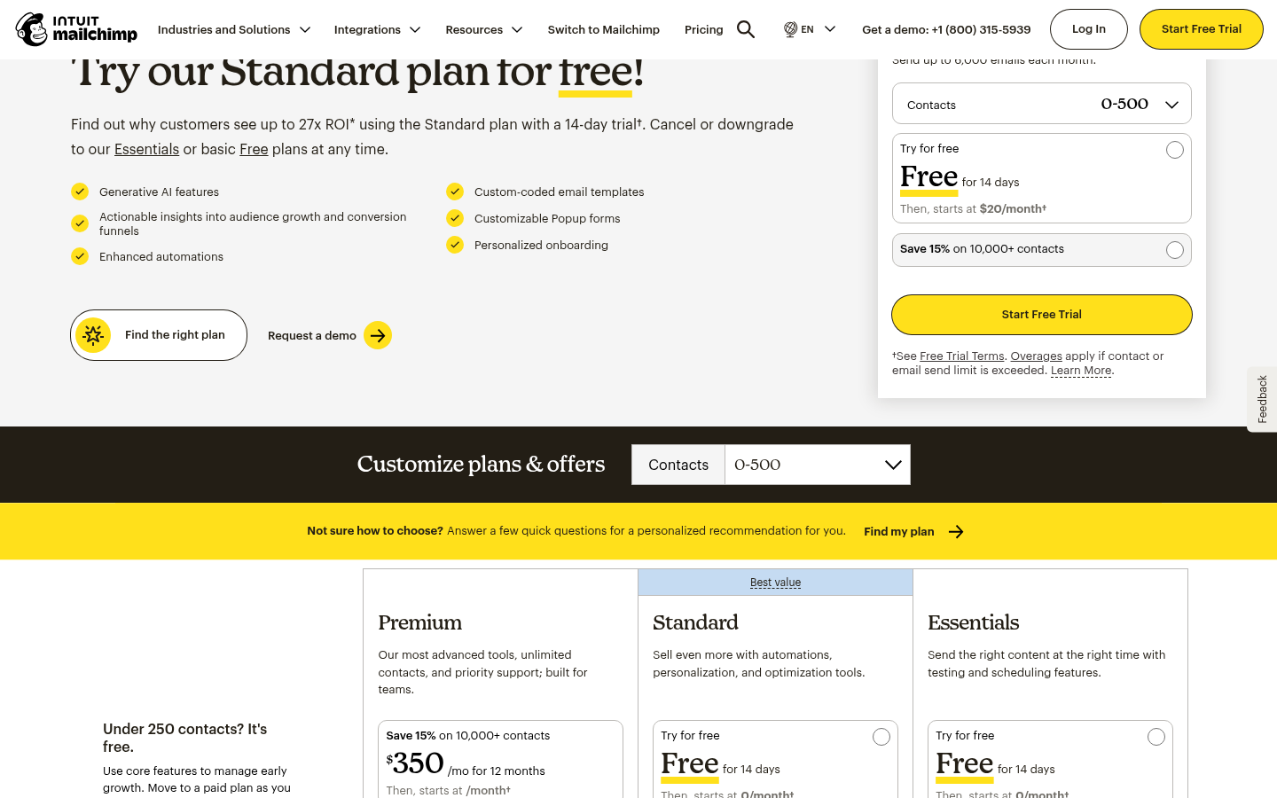 mailchimp.com's pricing page